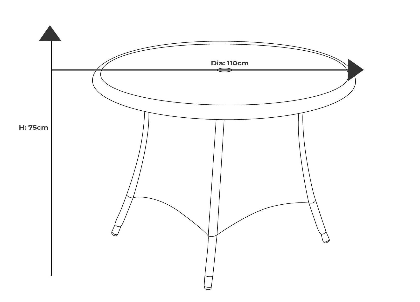 Eton 4 Seat Round Dining Set dimensions